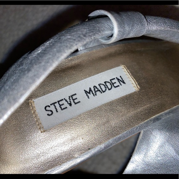 Steve Madden sz 10 Silver Metallic wood platform great party shoes - Picture 4 of 8